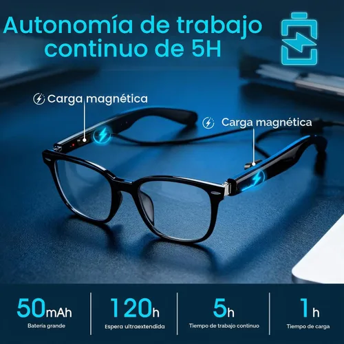 Vista 6 de Gafas de traducción AI unisex con más de 140 idiomas, lentes inteligentes Bluetooth con micrófono y altavoces integrados, interruptor de pasillo