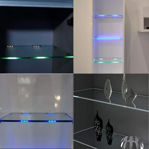 Vista 7 de AIBOO Kit de iluminación LED para estante de vidrio para iluminación lateral trasera con cable flexible y clip con control remoto RF (8 luces, RGB)
