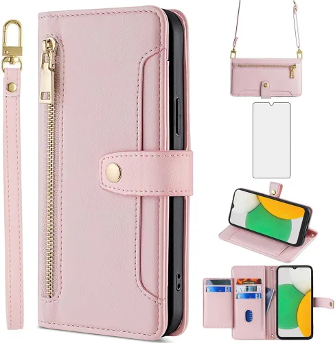 Vista 10 de Asuwish Funda de teléfono para Samsung Galaxy A03 Core Wallet Cover y protector de pantalla de vidrio templado, soporte para tarjetas