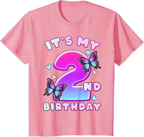 Vista 24 de Camiseta de 2º cumpleaños para niña de 2 años con mariposas y número 2 Negro