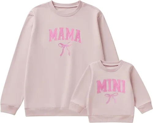 Vista 20 de Mommy and Me - Conjunto familiar de manga larga con cuello redondo y estampado de letras Rosado Rojo