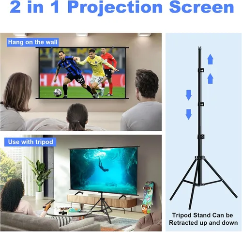 Vista 5 de Soporte de trípode de pantalla de proyector de 60 pulgadas, pantalla de proyección con respaldo negro, soporte de trípode 16:9 HD premium sin