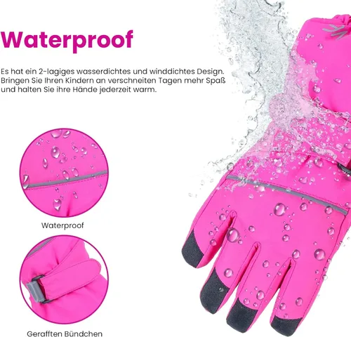 Vista 3 de Guantes de esquí para niños, impermeables, cálidos, para clima frío, resistentes al viento, antideslizantes, para snowboard y nieve (4-14 años)