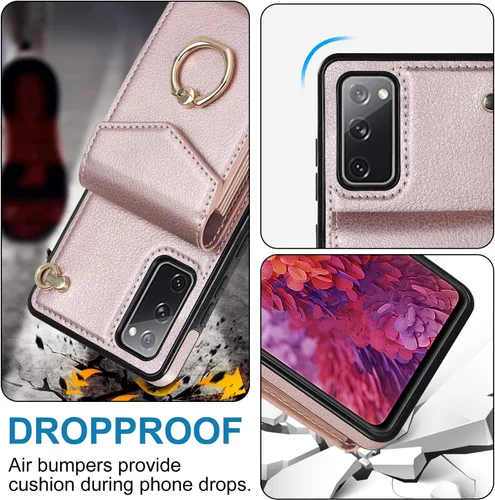 Vista 6 de Asuwish Funda de teléfono para Samsung Galaxy S20 FE 5G de 6.5 pulgadas con protector de pantalla de vidrio templado y anillo RFID tarjetero celular