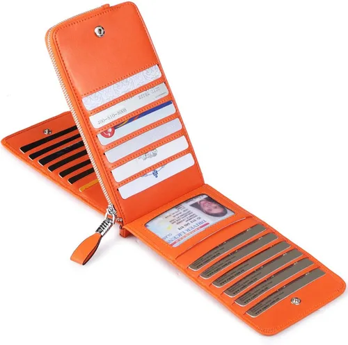 Vista 2 de Huztencor cartera de cuero con bolsillo para tarjeta de crédito bloqueo RFID, billetera, funda para tarjetas para mujer