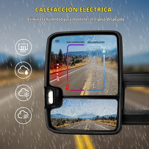Vista 6 de Espejos de remolque negros para Chevy Silverado GMC Sierra 2014-2018 Turn Signal Backup Lamp Running Light Temp Sensor Heated Power Glass Manual