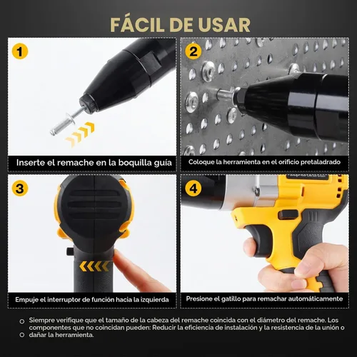 Vista 6 de Remachadora inalámbrica eléctrica compatible con batería Dewalt 20V Max