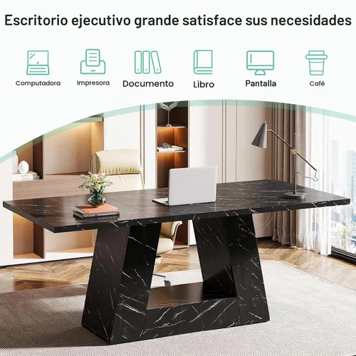 Vista 3 de Tribesigns Escritorio ejecutivo moderno, estación de trabajo grande de escritorio de oficina de 63 pulgadas, escritorio de computadora