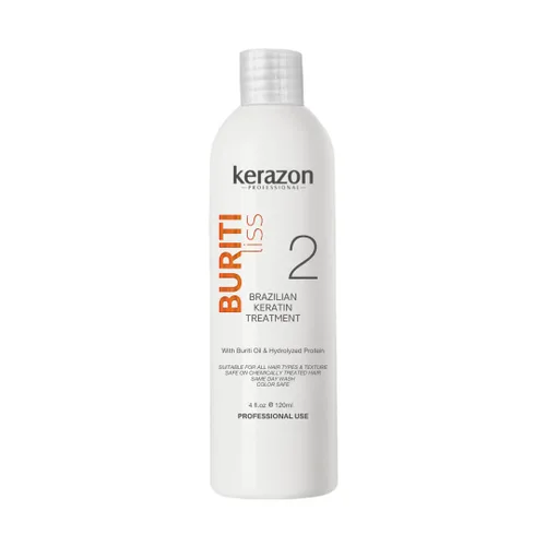 Vista 2 de Tratamiento de queratina brasileña Kerazon Buriti Liss 4oz/4.1 fl oz - Para todo tipo de cabello - Tratamiento de Keratina Importada. El embalaje