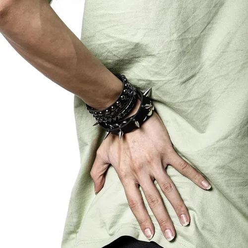 Vista 3 de MILAKOO 3 unids hombres tachonado brazalete remaches pulsera cuero remaches pulsera