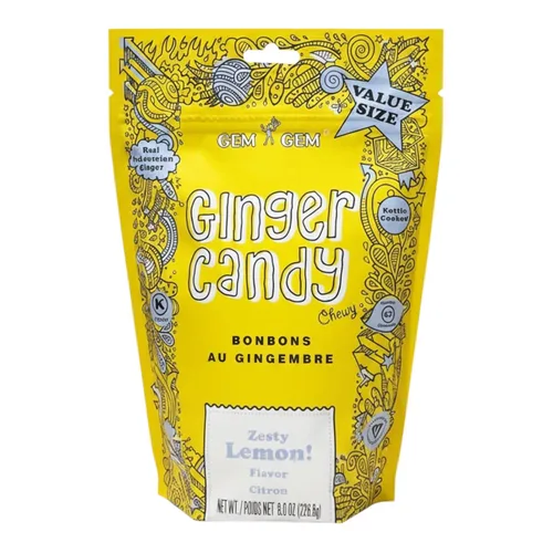 Vista 6 de Gem Gem Caramelos de jengibre masticables de sabor a limón, muestras de degustación de 1.25 oz