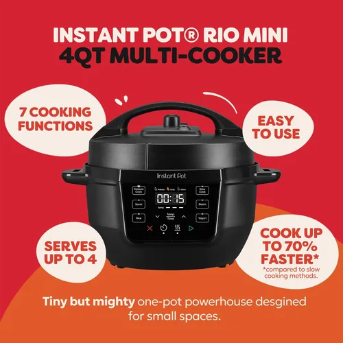 Vista 2 de Instant Pot 4QT RIO Mini Multicocina 7 en 1, Olla a Presión, Cocción Lenta, Saltear, Vapor, Arrocera, Yogur y Calentador, Negro, 4 Cuartos