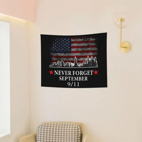 Vista 4 de Rqwaaed 9/11 Septiembre 11th We Will Never Forget Tapestry embellece perfectamente la pared 29x37in