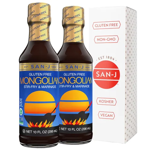Vista 39 de San-J - Paquete variado Spice of Life - Teriyaki, salsa de naranja, szechuan, maní tailandés - Salsas de cocina sin gluten - Sin OGM - Botellas