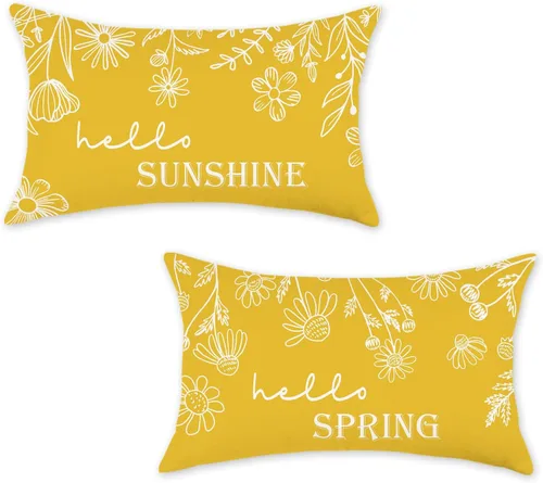 Vista 7 de ONWAY Juego de 2 fundas de almohada primaverales de 18 x 18 pulgadas, decoración floral de Hello Spring, para exteriores, patio, funda de cojín