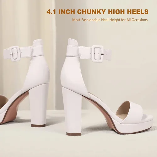 Vista 4 de IDIFU Modelo IN4 Sabrina - Sandalias de tacón alto para mujer, con plataforma gruesa y correa para amarrarlas al tobillo. Ideal para fiestas o bodas