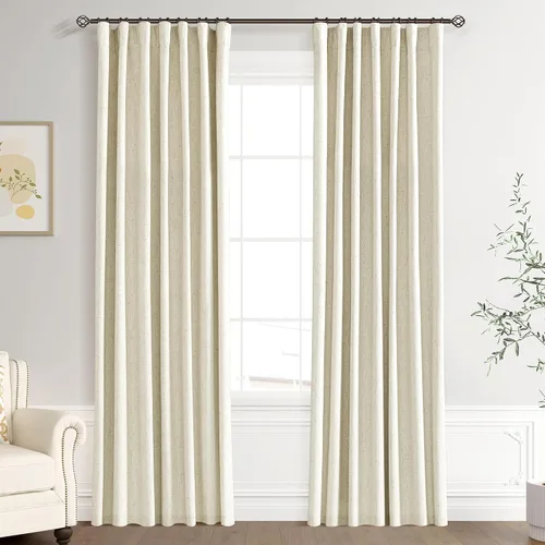 Vista 37 de Joywell - 2 cortinas de lino 100% opacas, con bolsillo para cortinero, trabilla trasera, cinta para ganchos y anillas con clip, con aislamiento