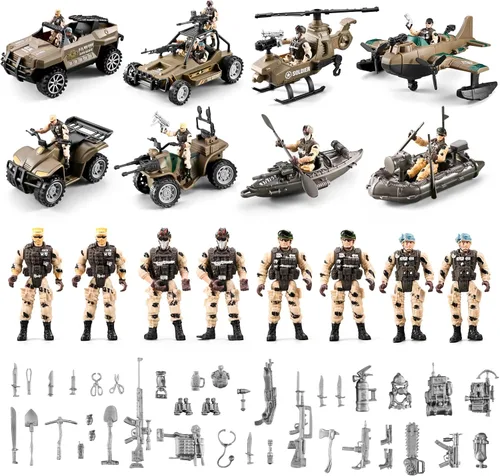 Vista 2 de Juguetes de Soldaditos 56 en 1 para Niños 4-7 6-8 8-12, Camión Militar/Helicóptero/Bote Kayak/Motocicleta/Figuras de Acción de Soldaditos/Equipos
