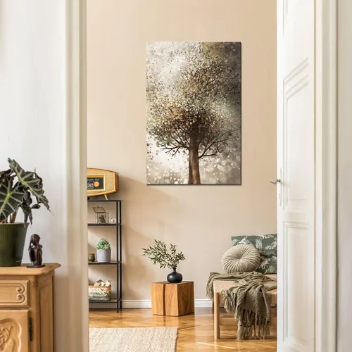 Vista 4 de OuElegent Lienzo de árbol marrón para pared, pintura de árbol de fantasía, imagen de tía, obra de arte para el hogar, oficina, dormitorio, sala