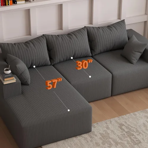 Vista 5 de Sofá modular moderno de 108 pulgadas, sofás modulares convertibles en forma de L, sofás tapizados con asiento profundo, sofá de esponja apto