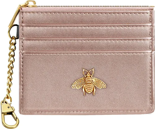 Vista 20 de SEAVILIA Tarjetero llavero cartera para mujer con ventana de identificación RFID monedero regalo abeja delgada minimalista pequeña cartera