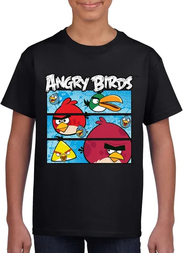 Vista 2 de ANGRY BIRDS Camiseta oficial de manga corta con estampado de tres paneles de cómic, 100% algodón, para niños, niñas, unisex