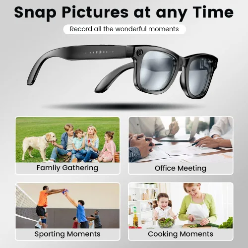 Vista 10 de AI Gafas Inteligentes, Gafas con Cámara Anti-Sacudida de 800W con Grabación de Video y Micrófono Dual, Interpretación Simultánea/Identificación