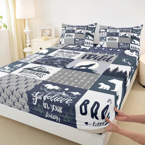 Vista 18 de Sábana bajera ajustable con estampado de leopardo, tamaño individual, juego de ropa de cama rústica con rayas de piel de cebra, decoración
