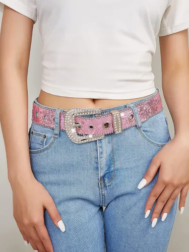 Vista 5 de Cinturón de mujer con diamantes de imitación para mujer, vaquera occidental, con diamantes de cristal, tachuelas, correa de lujo