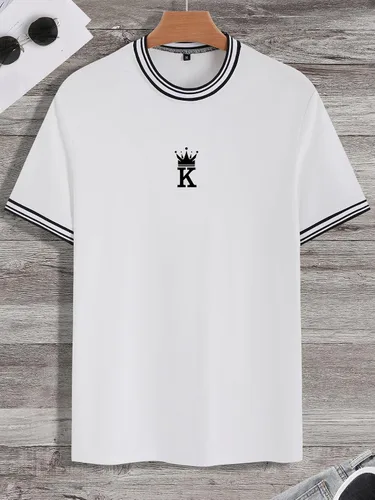 Vista 4 de SOLY HUX Camiseta de manga corta con cuello redondo y estampado de letras para hombre