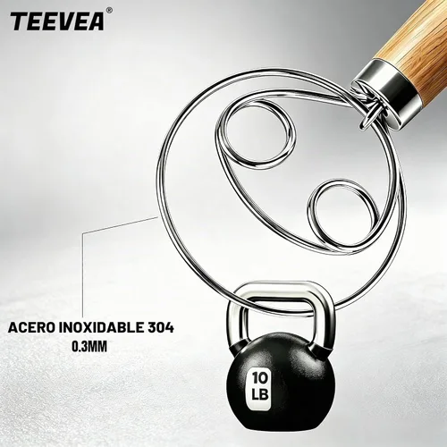 Vista 5 de TEEVEA Batidor de masa danesa Mango de madera de acero inoxidable para pan Batidor de masa de 2 ojos