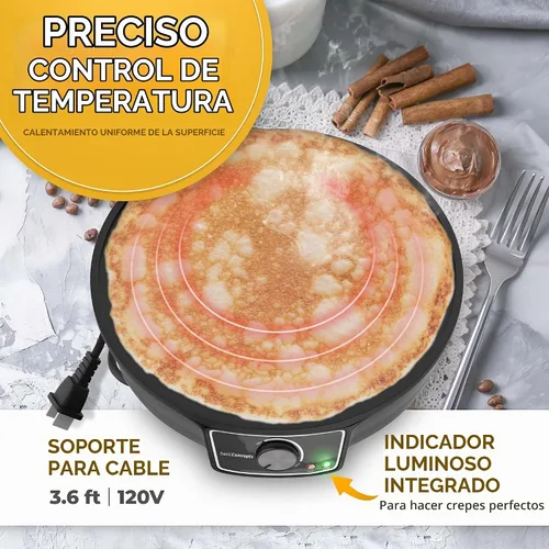 Vista 6 de G&M Kitchen Essentials máquina profesional para hacer crepés: superficie antiadherente de 12 pulgadas, dial para ajustar la temperatura, espátula