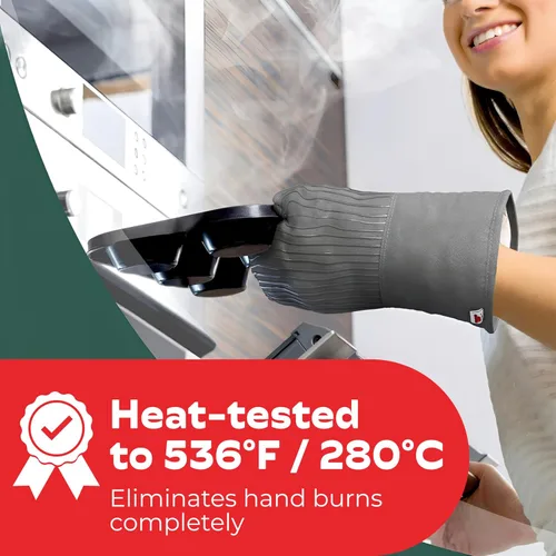 Vista 2 de Guantes de horno resistentes al calor - Juego de 2 guantes de cocina de silicona, gris