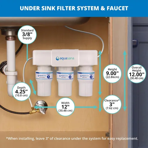 Vista 6 de Aquasana Filtro de agua para debajo del fregadero Filtración de 3 etapas Certificado para reducir hasta un 99.99% de PFAS, plomo, cloro y más