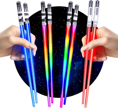 Vista 9 de Palillos de sable de luz con luz LED brillante, de Star Wars, reutilizables, para sushi, luz LED con 8 modos de color de luz, 2 pares