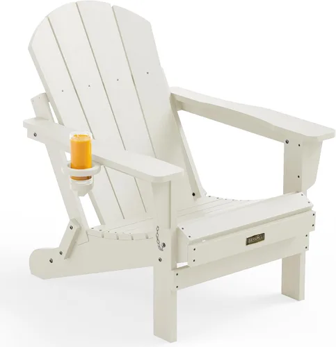 Vista 28 de SERWALL Silla Adirondack plegable para exteriores, silla de patio con portavasos - Ejército