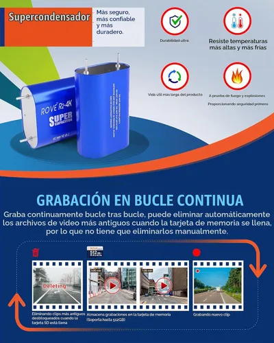 Vista 9 de ROVE R2-4K Dash Cam Grabadora de cámara con WiFi GPS para tablero de automóvil con UHD 2160P, pantalla IPS de 2.4", gran angular de 150°, WDR