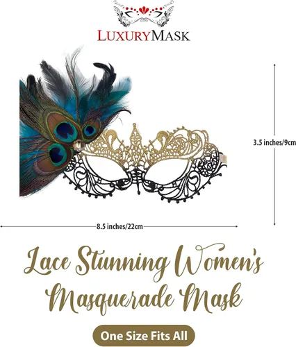 Vista 2 de Lace Masquerade Mask for Women - Venetian Party, Prom, Mardi Gras, Halloween