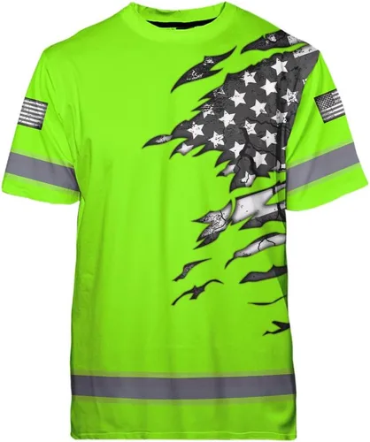 Vista 31 de Camisa de alta visibilidad con bandera de Estados Unidos de color para hombres y mujeres, con nombre personalizado, camisa de seguridad reflectante