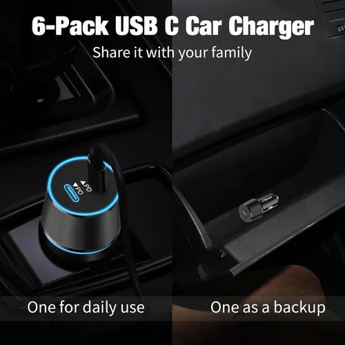 Vista 4 de Paquete de 6 cargadores de coche USB C, carga rápida de 40 W para iPhone 17/16 Pro Max/Plus/16 SE/15/14, Samsung Galaxy S25