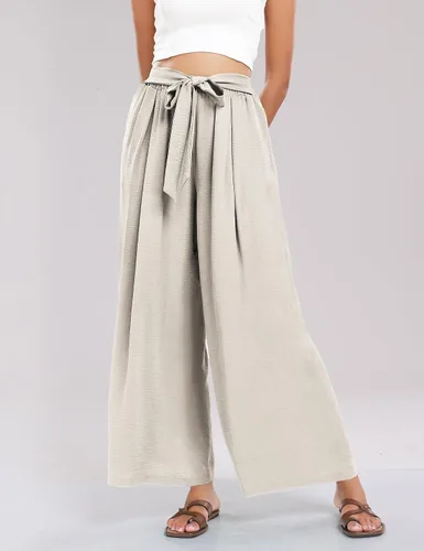 Vista 2 de Summe - Pantalones de vestir de pierna ancha para mujer, de cintura alta, estilo palazzo, casuales, de trabajo, pantalones de playa con bolsillo