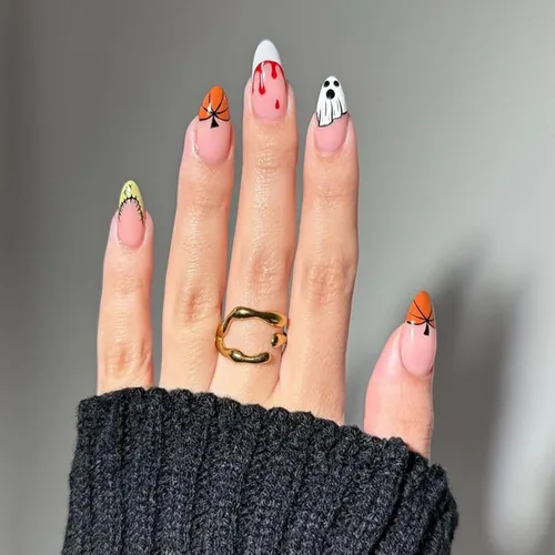 Vista 28 de Paquete de 6 144 uñas acrílicas de Halloween a presión, uñas postizas reutilizables de cobertura completa, uñas postizas adhesivas con pegamento