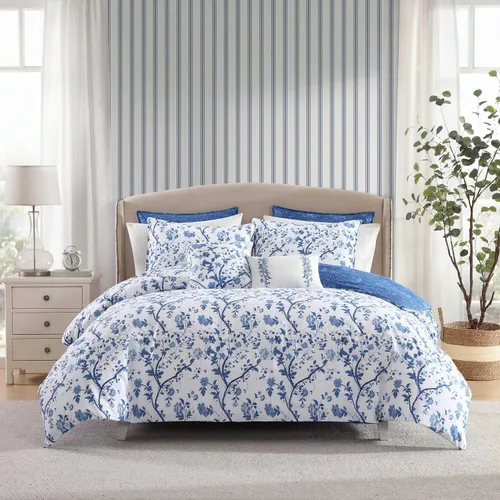 Vista 17 de Laura Ashley - Juego de edredón King, ropa de cama de algodón suave y reversible, juego de cama de peso medio de 7 piezas con fundas de almohada a