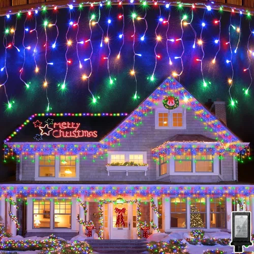 Vista 12 de 612 luces LED de Navidad para exteriores de 60 pies, 136 gotas de hielo, 12 modos profesionales con temporizador de memoria y brillo, tira de luces