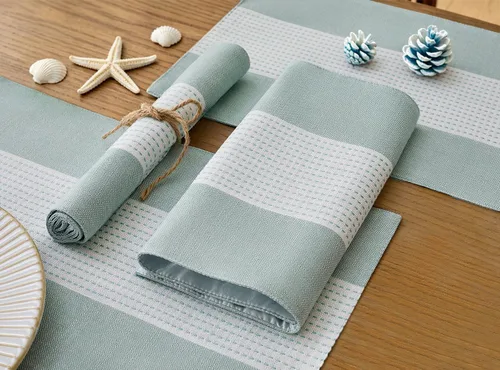 Vista 4 de Wracra Juego de 4 manteles individuales de lino, 12 x 18 pulgadas, manteles individuales de macramé para mesa de cocina y resistentes al calor Aqua