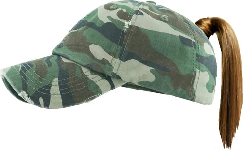 Vista 8 de Funky Junque - Gorro de béisbol para mujer, gorro de papá, gorro con cola de caballo, gorro con pelo despeinado, gorro pony. Negro - Malla Beige