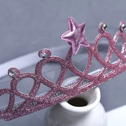 Vista 8 de DonLeeving Paquete de 6 diademas de tiara con purpurina para niñas, bandas elásticas para el pelo de princesa para niños pequeños
