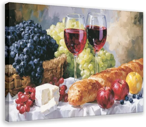 Vista 21 de JDBeehpy Wine Glasses Grapes Bread Cheese Wall Prints Unframed 12x18inch Wine Feast-Unframed