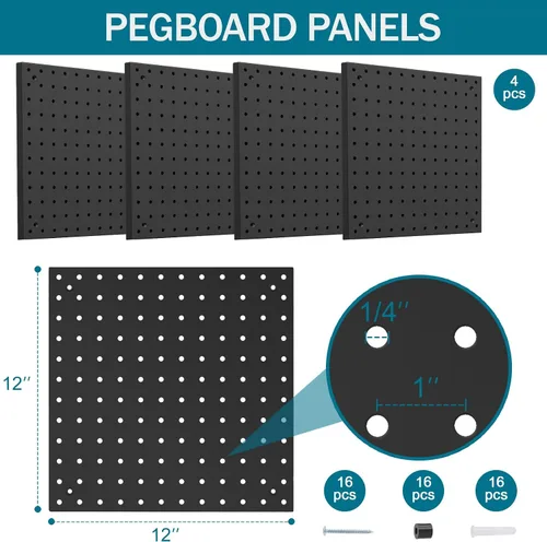 Vista 2 de Kit de Tablero de Clavijas Daanxw, Incluye Tablero y Accesorios, con Ganchos y Contenedores, Organizador de Pared para Oficina, Exhibición de Negro