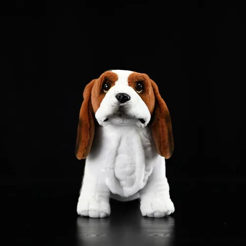 Vista 2 de Animal de peluche realista de Basset Hound francés, 12 pulgadas de largo, realista, esponjoso, marrón, cachorro, regalo de peluche